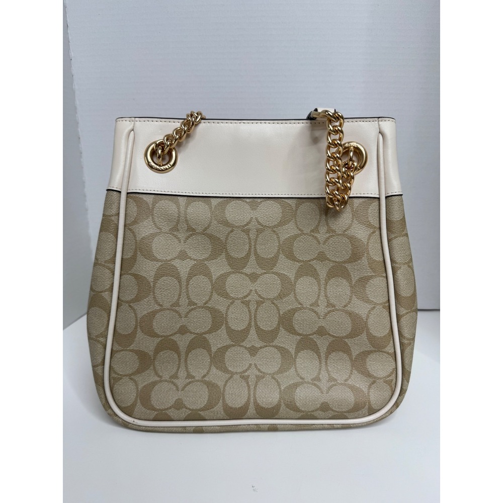 Coach C8152 Signature Canvas Mollie Tote 25 Khaki Chalk‎ Gold Chain Shoulder Bag - Picture 6 of 16